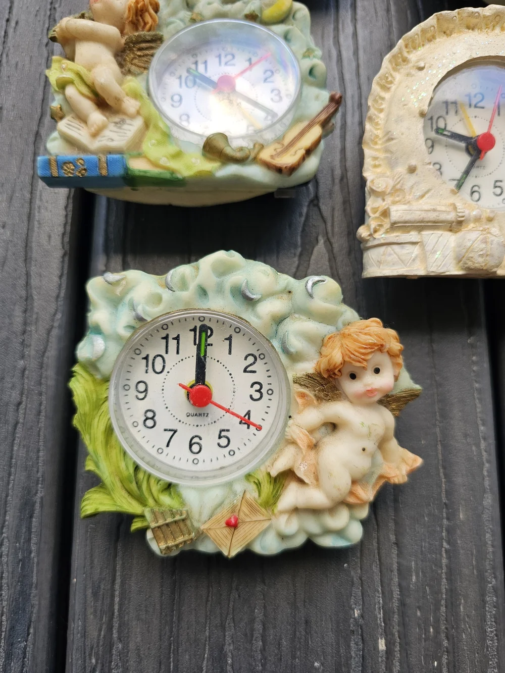 Lot of 5 Vintage 1990s Miniature Cherub / Angel Quartz Desk Clocks